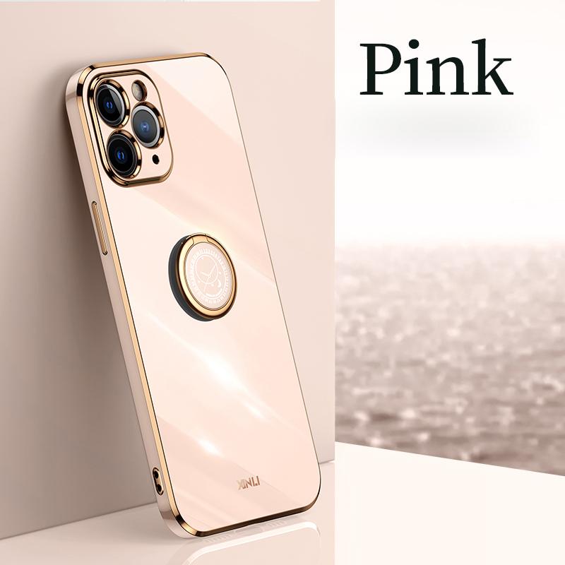 Husa de telefon cu suport de inel pătrat de placare pentru Iphone 11 12 Pro Max 12pro 11pro 8 7 6 S Plus 10 X Xr Husă de lux din silicon