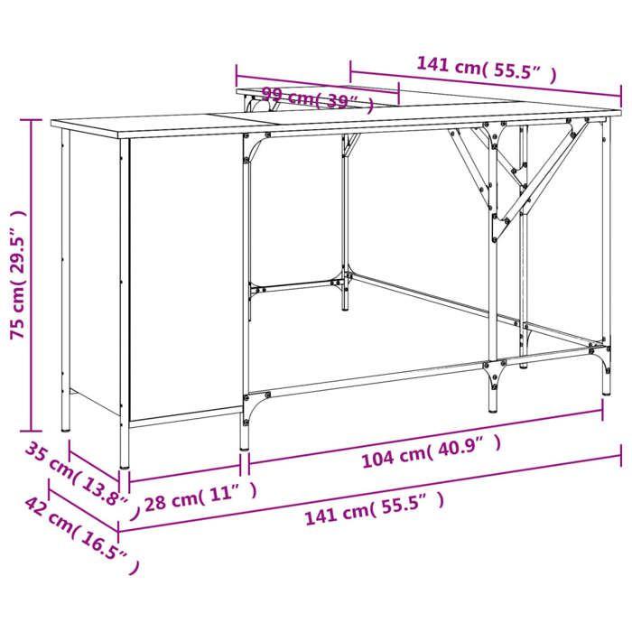 VidaXL Bureau, Table d'Ordinateur avec Rangement, Bureau d'Ordinateur avec Pieds, Table d'Écriture Chambre, Industriel, 837599
