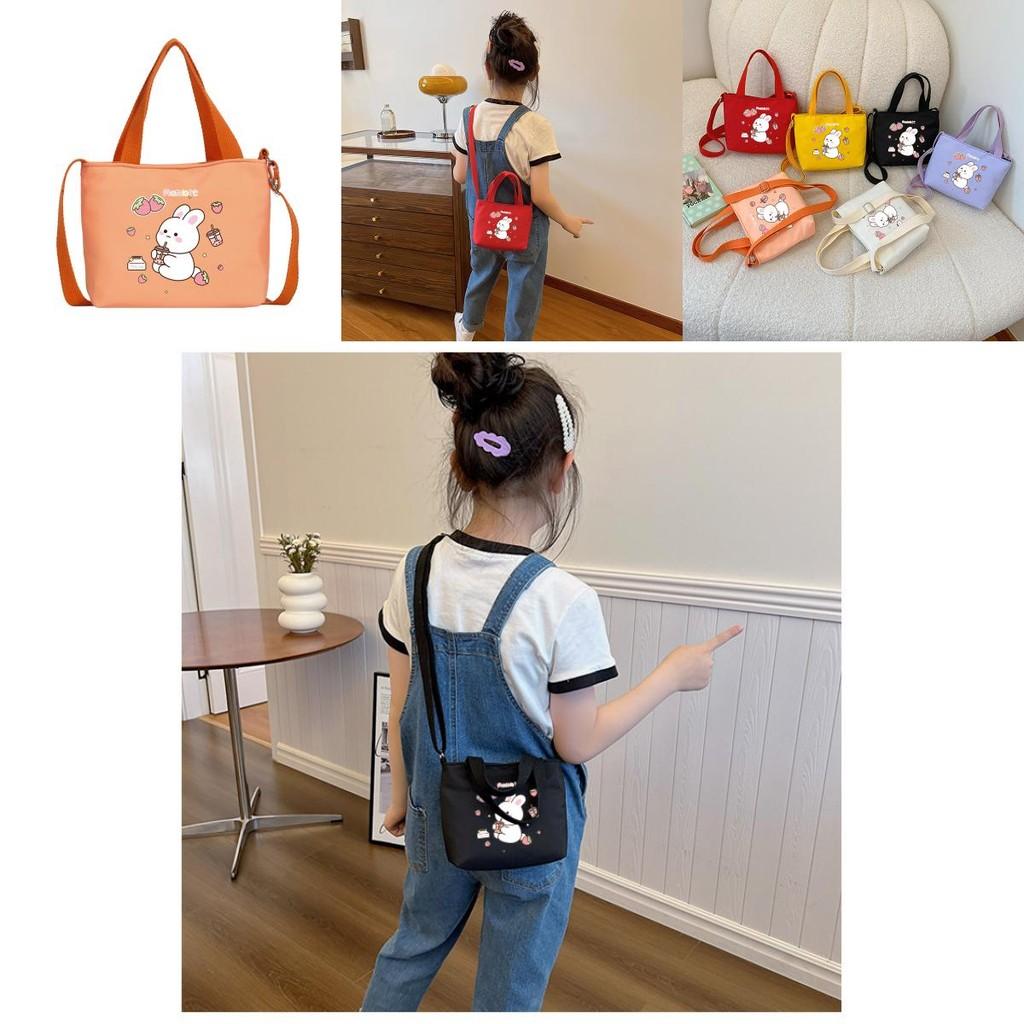 Cute Cartoon Rabbit Strawberry Print Children Shoulder Canvas Bag For Daily Use