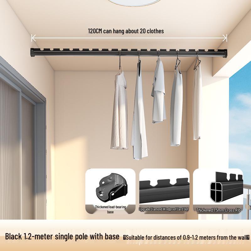 Wall-Mounted Aluminum Clothes Drying Rod with Ceiling Flange Base