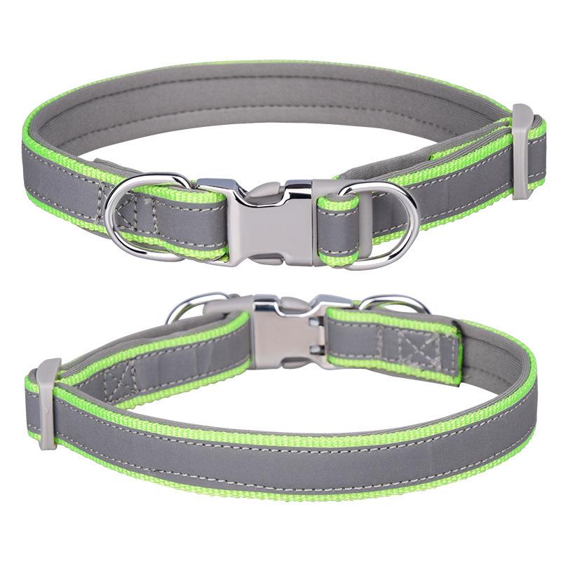 Pet Collar Can Be Engraved Metal Buckle Space Cotton Inner Highlight Reflective Strip Dog Collar Neck Ring