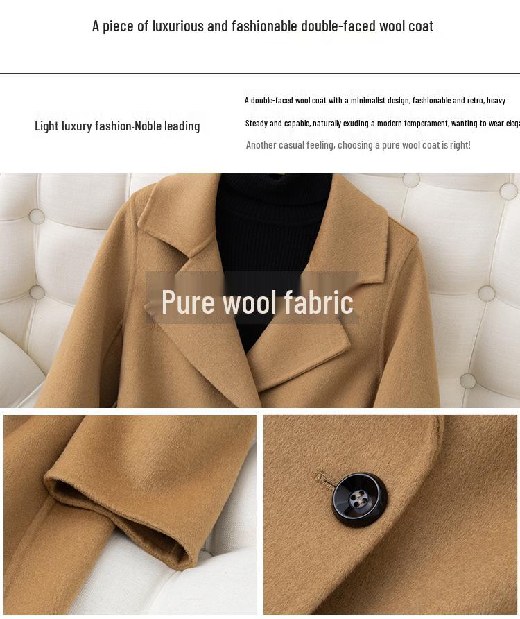New Women's Autumn/Winter Double-Faced 100% Wool Long Slimming Overcoat