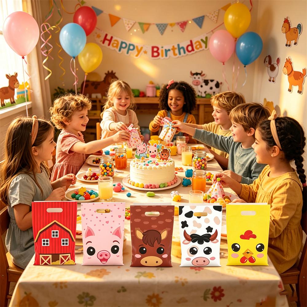 10/30pcs Farm Animals Gift Bags Birthday Party Decoration Ranch Goody Biscuit Candy Bag Baby shower Party Supplies 5