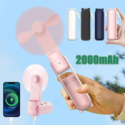 Mini Handheld Fan Small Pocket Fan USB Rechargeable Battery Fan Folding Cooling Hand Fan Mini USB Fan With Power Bank New