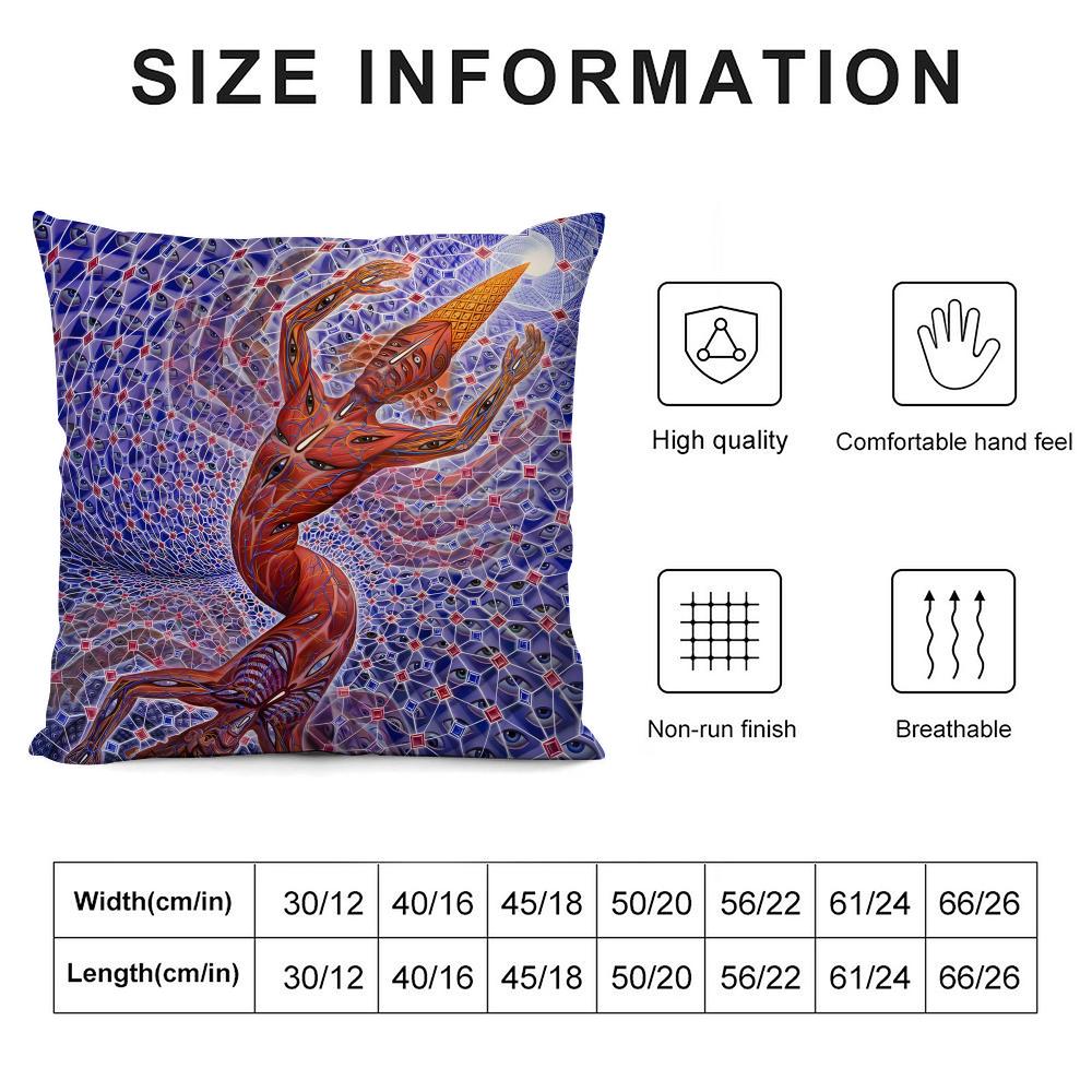 A-Alex Greyy Trippy Psychedelic Cushion Cover Pillowcase Ultra Soft Skin Friendly Fabric Cloud Like Comfort & Concealed Zipper