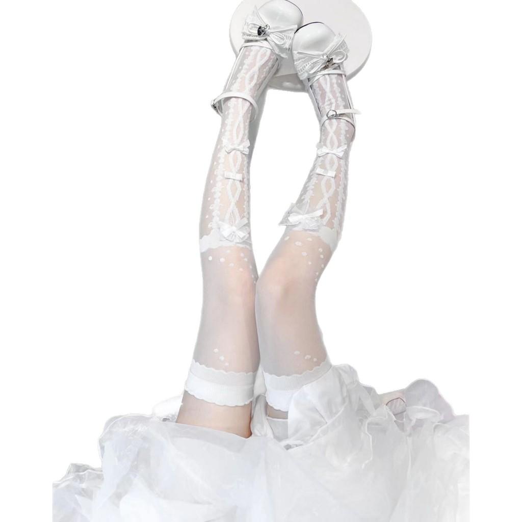 Japanese Lolita Cross Butterfly Bow Stockings With Silk Ties For Women