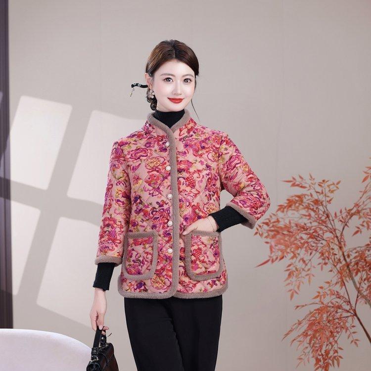 Mom's Plus Velvet Vest: Warm Mid-Sleeve Cotton Jacket for Elderly Women