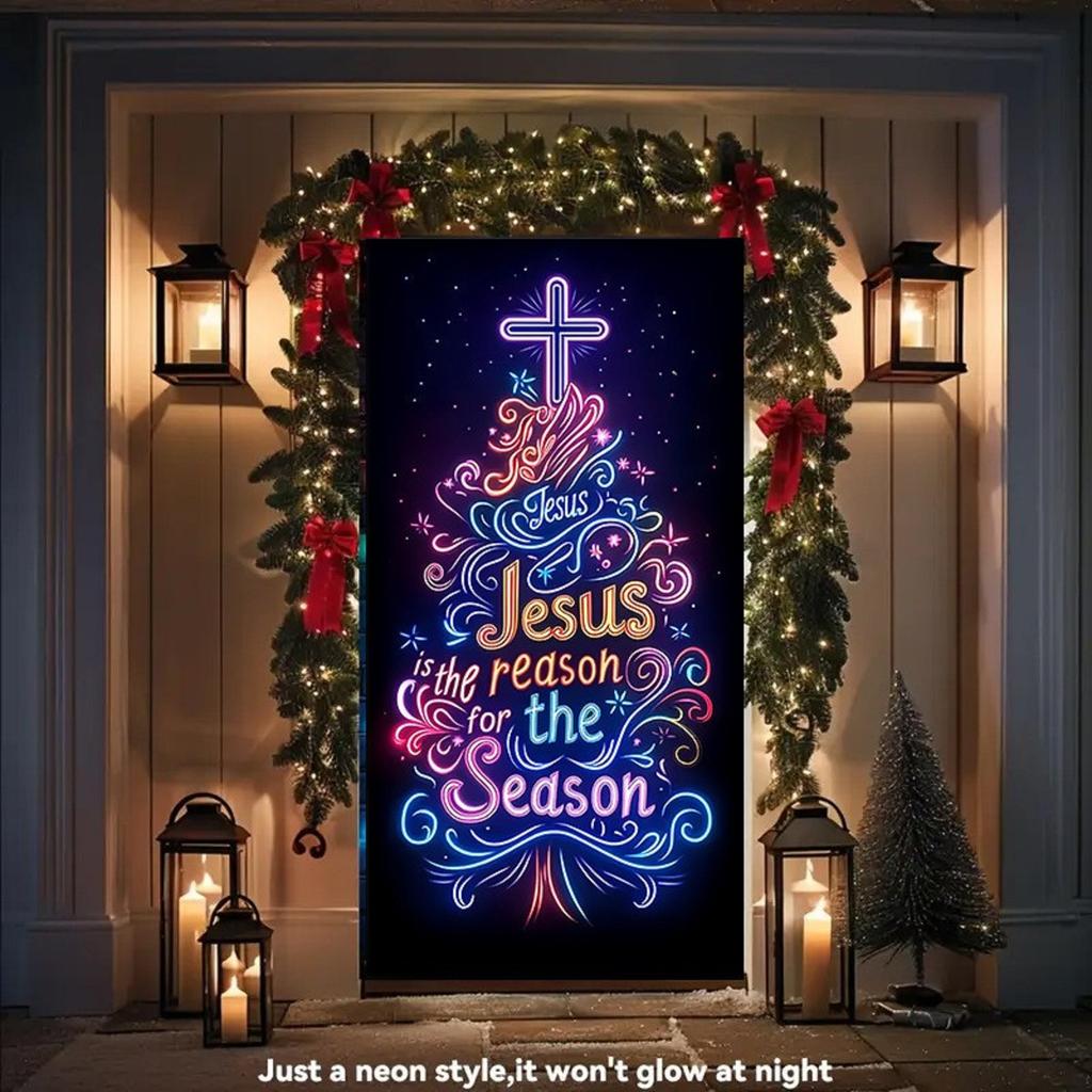 Christmas UV Fluorescent Door Banner/cover Background/holiday Party Decoration/Christmas Decorative Hanging Cloth