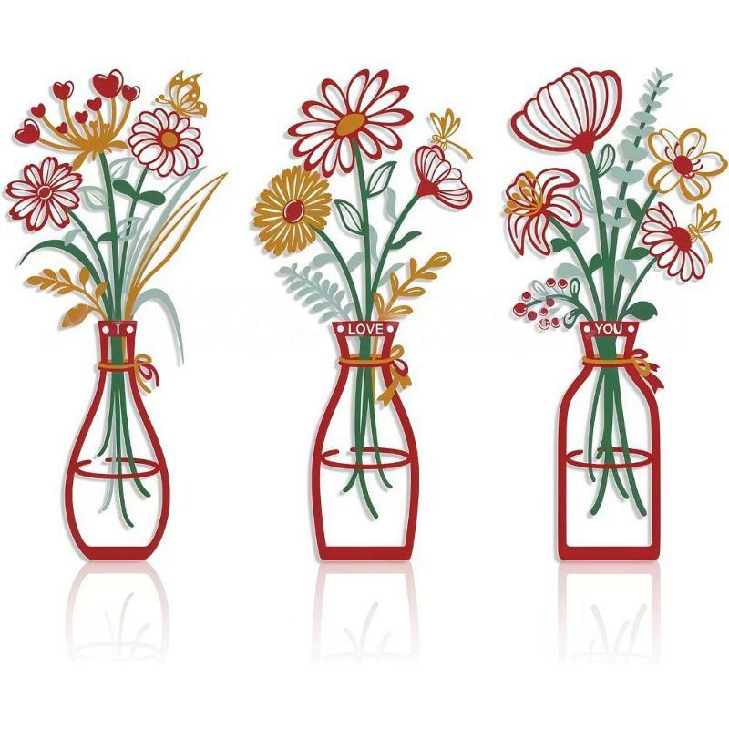Кованое железо Настенный набор из 3 цветочных ваз Декоративный домашний декор Подарок