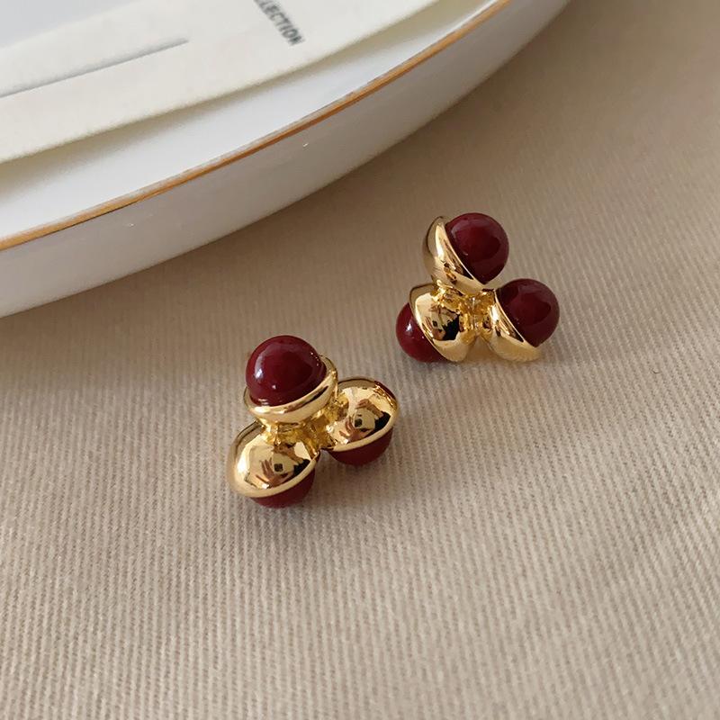 

Серьги-гвоздики из агата Guochao, простые и маленькие серьги-гвоздики, женские серьги-гвоздики Ankola Red Retro в стиле ретро с глазурью на Новый год