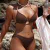 2025 Новий жіночий трикомпонентний купальник бікіні однотонного кольору - Сексуальний пляжний одяг у європейському та американському стилі