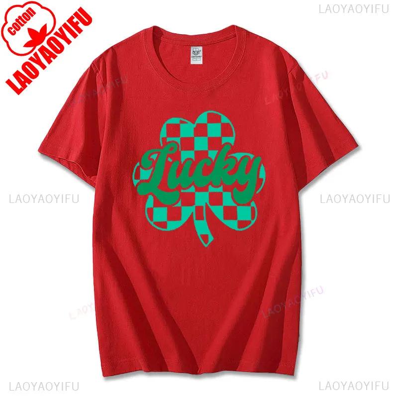 2025 St Patricks Day Women Shirt Lucky Shamrock Graphic Tshirt Irish Shirts St Patricks Cotton Short Sleeve Tee Tops Ropa Mujer