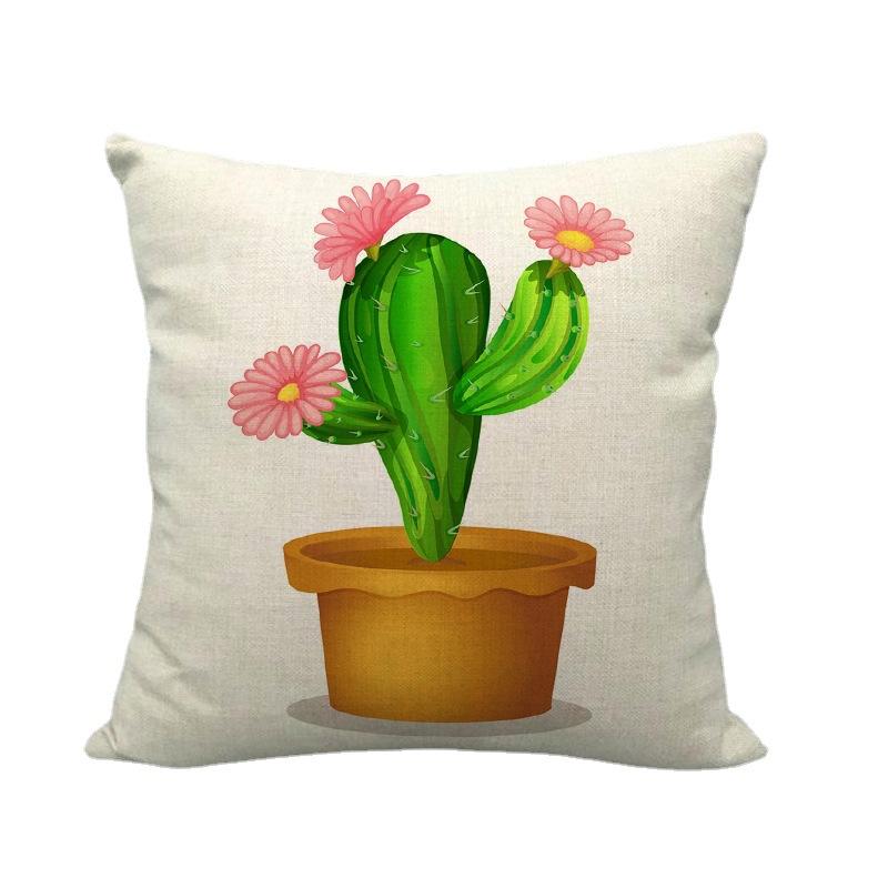 Cartoon Green Potted Cactus Digital Printing Short Plush Pillow Covers For Car Sofa Office Cushion Cover Home Goods 60X60Cm
