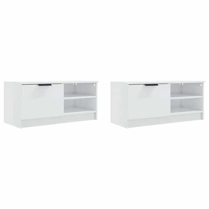 Meuble TV - MAISON EXCLUSIVE - 80 x 35 x 36,5 cm - Blanc brillant - Bois d'ingénierie - Grand rangement