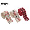 Snowman Pattern Fabric Ribbon 1 Roll Christmas Burlap Ribbon, Faux Linen Wired with Rustic Plaid Truck Floral Print, Gift Wrapping Craft