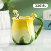 European Style Enamel Ceramic Coffee Mug Creative 3D Rose Flower Shape Teacups Pastoral 4 Colors Breakfast Milk Cups With Spoon