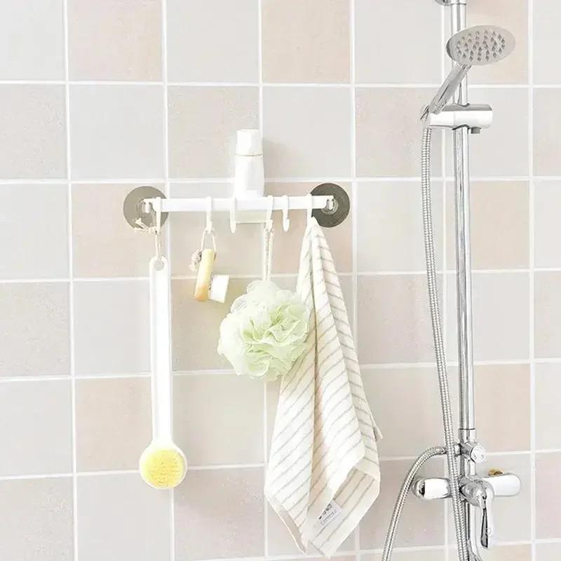 1Pc Multi-Purpose 6 Hooks Blue/White Suction Cup Type Hook 6 Rows Kitchen Bathroom Corner Suspension Without Marks Hanger Hook