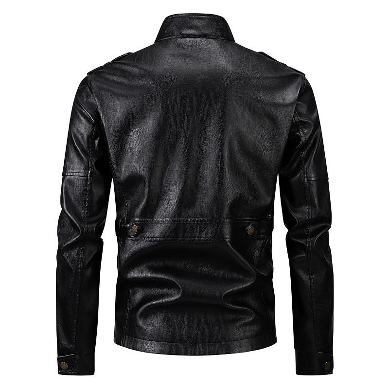 Autumn and Winter Men's Pu Leather Jacket Size Trendy Stand Collar Multi-pocket Motorcycle Leather Jacket