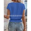 2026 Spring/Summer Jacquard Solid Color Round Neck Ruched Hollow Batwing Short Sleeve Women's T-Shirt for Commuting