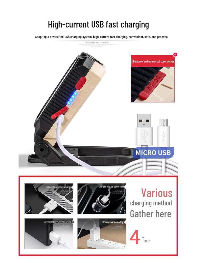 COB LED Work Light: USB Charge, Magnetic Hook, Power Display, Emergency Flashlight