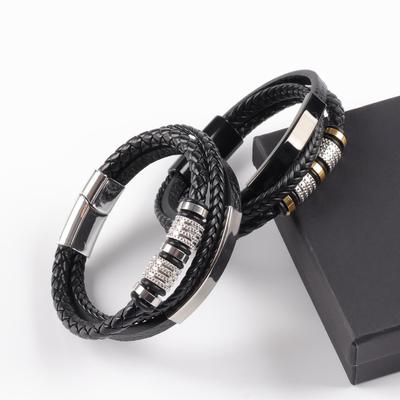 Geflochtenes Lederarmband für Herren - Echtes Leder, Edelstahl, Magnetverschluss, Stilvolles Accessoire