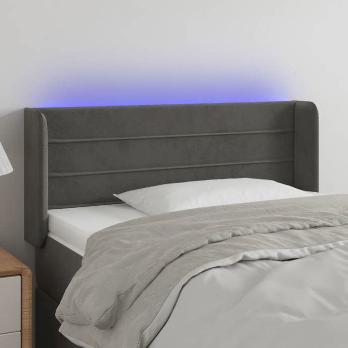 VidaXL Tête de Lit à LED Meuble de Chambre à Coucher Accessoire de Lit Simple Tête de Cadre de Lit Intérieur Gris Foncé 3123419