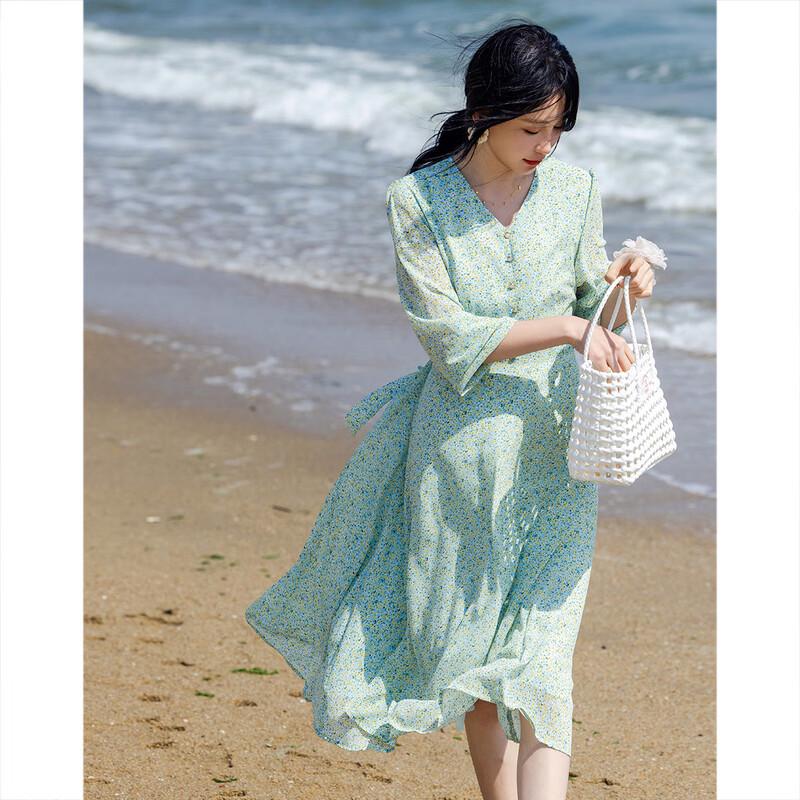 DME Sweet Floral Chiffon A-line Midi Dress