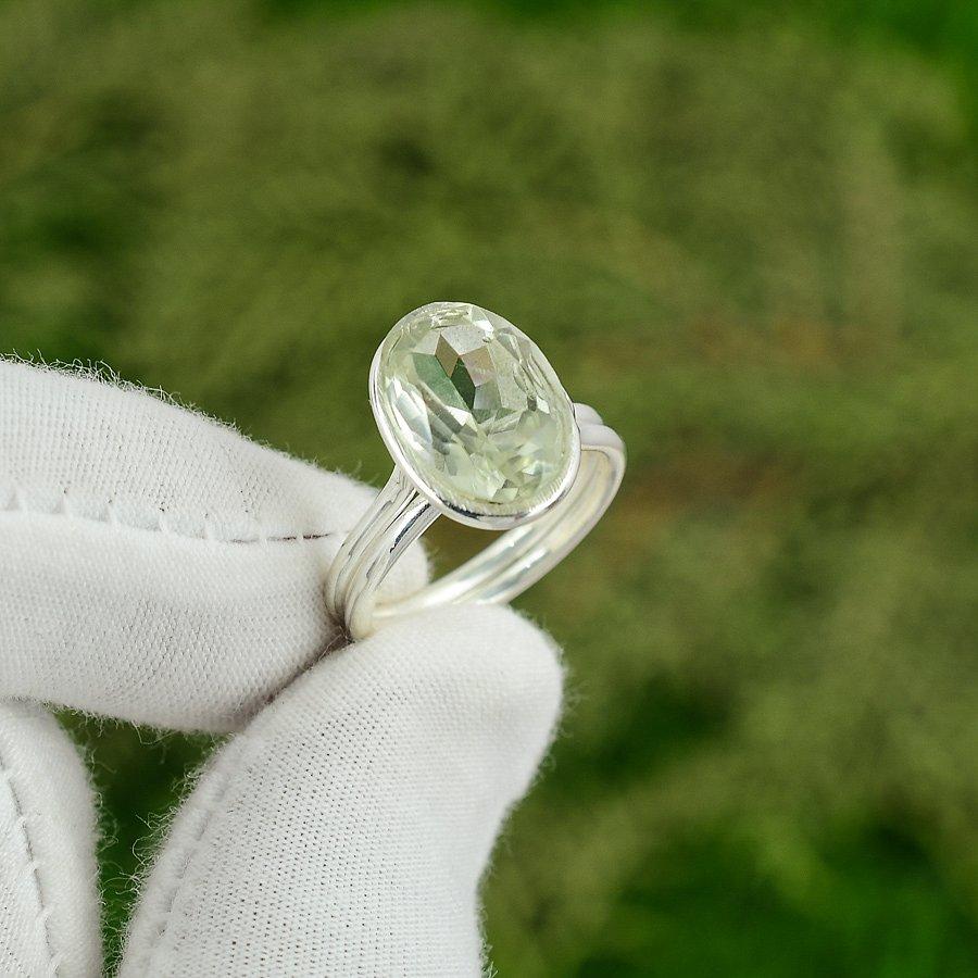 

Friendship Day Sale Green Amethyst Gemstone Stackable Bezel Ring 925 Silver US 7 7