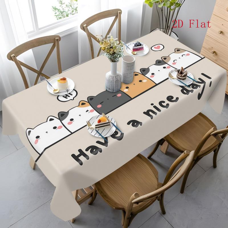 2D Flat 1pc Cartoon Kitten Pattern Tablecloth Suitable for Restaurant Parties, Holiday Gifts, Indoor And Outdoor Use