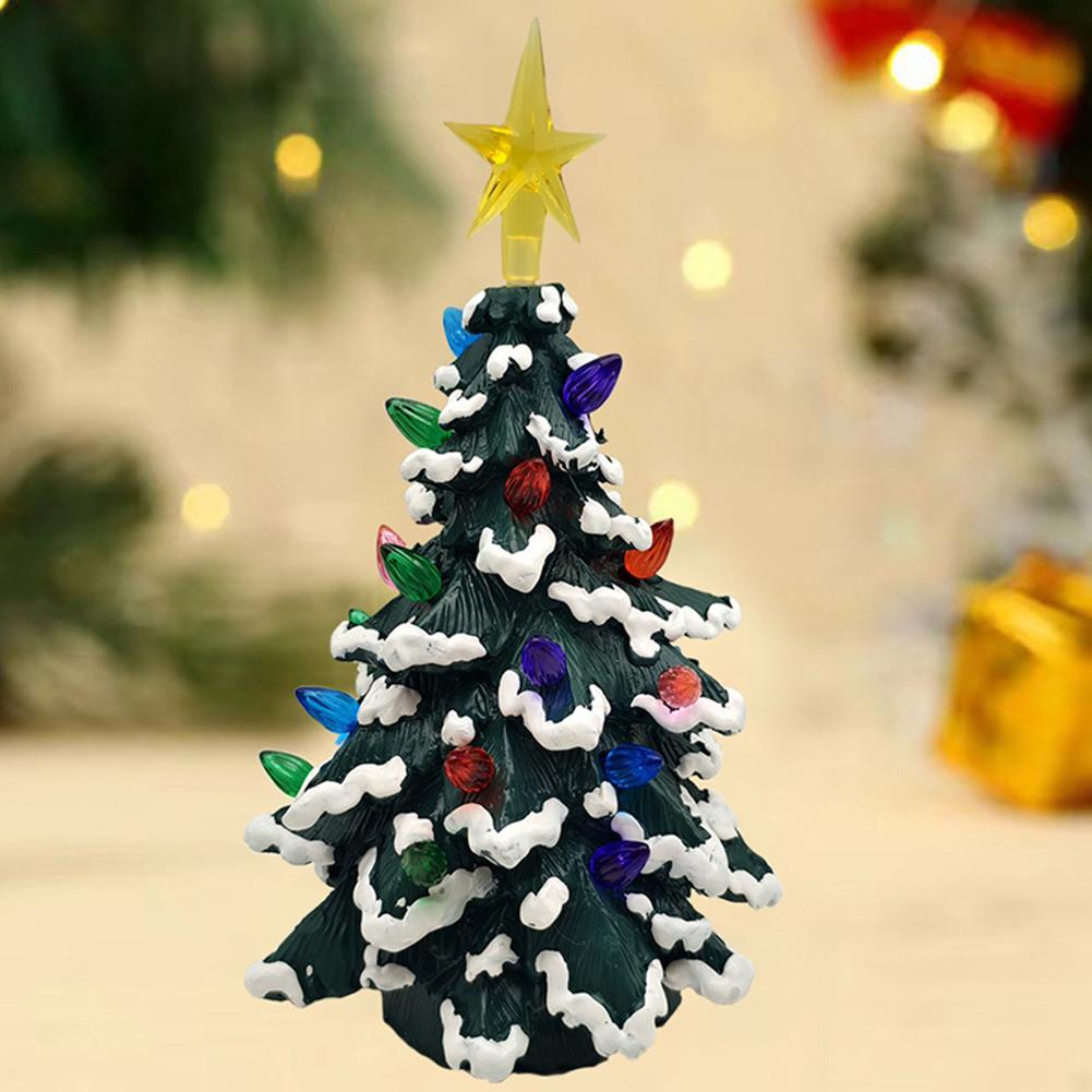Tiny Christmas Tree Battery-Operated Realistic Artificial Resin Miniature Christmas Tree For Table For Indoor Outdoor Porch And