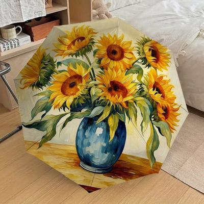 1pc Sunflowers Vase Automatic Folding Umbrella, Heavy Duty 8 Rib Iron Frame, Suitable for Travel, Daily Use, Birthday, Decor Gift M0105110