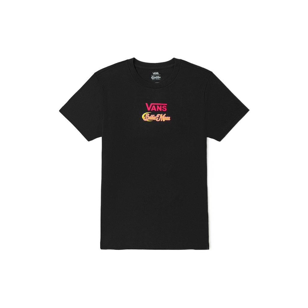 Vans Pretty Guardian Letter Logo Cartoon All Over Print Short Sleeve T-Shirt Women T-Shirts Black VN0A7YK8BLK