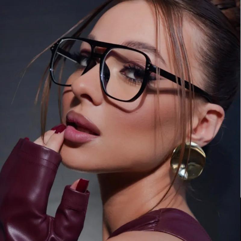 3pcs Fashion Large Square Glasses Frame Women Men Anti Blue Light  Rivet  Eyeglasses Multi Color Framen Design Glasses