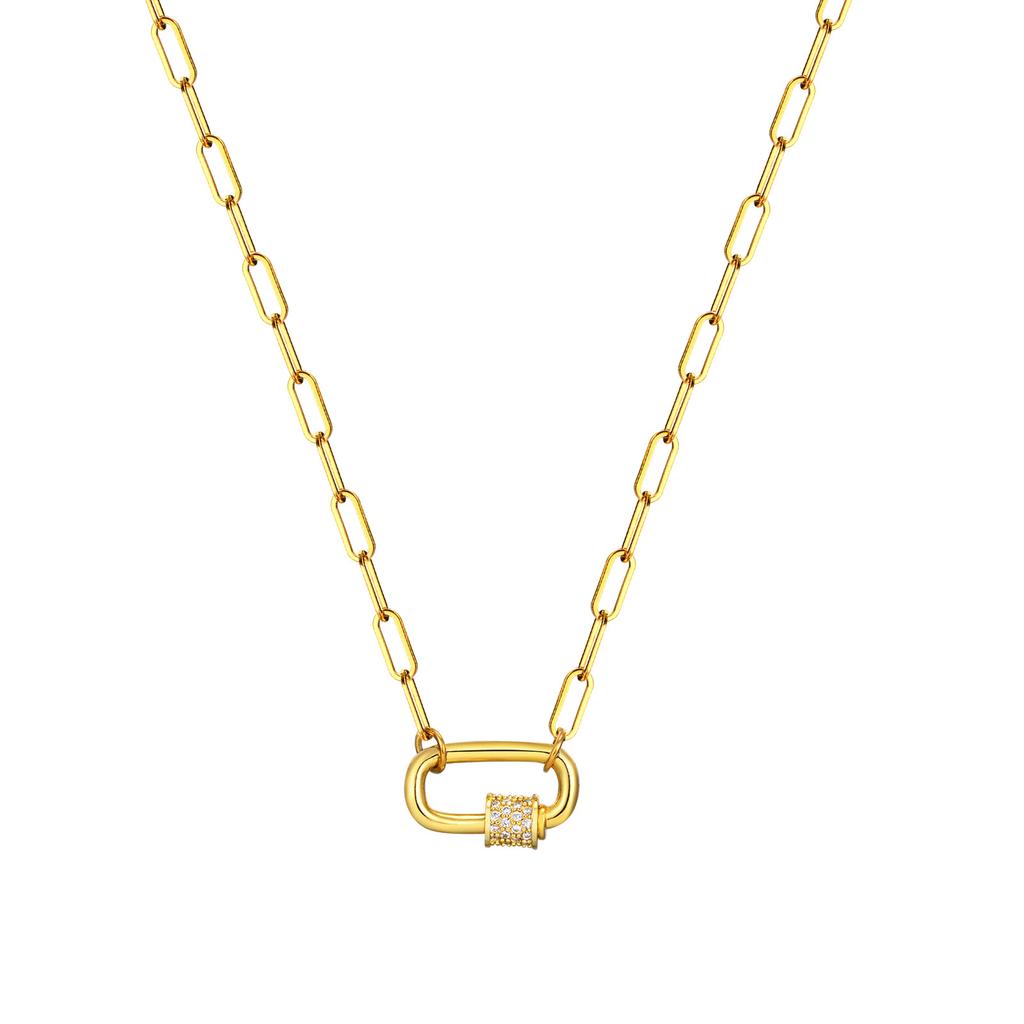 Fashion Accessories, Stainless Steel Square Chain Geometric Copper Zircon Necklace Gold Ladies, Jewelry