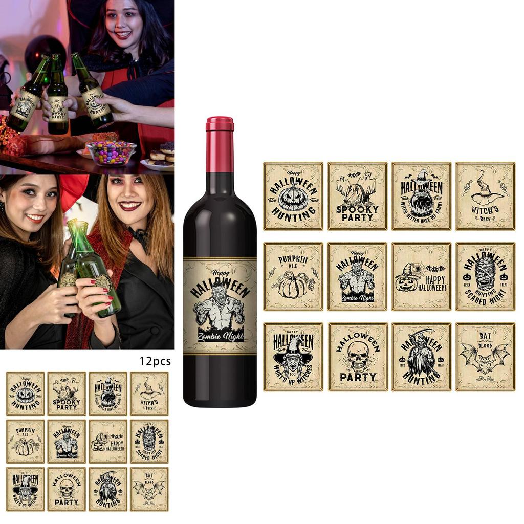 Halloween Vintage Bottle Stickers With Pumpkin Head Decor For Party Venue Decoration