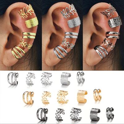 5-15 ks Jednoduchá vintage kovová klipsová náušnicová sada pro ženy, dospívající, pro běžné nošení, dutý list, falešný piercing, náušnice, šperkové doplňky, dárek