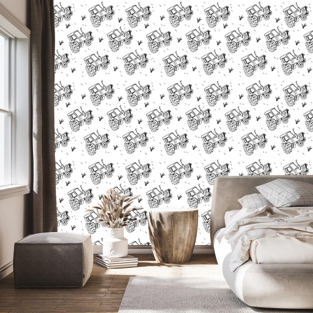 Black and white drawn wallpaper for living room and bedroom 50x1000