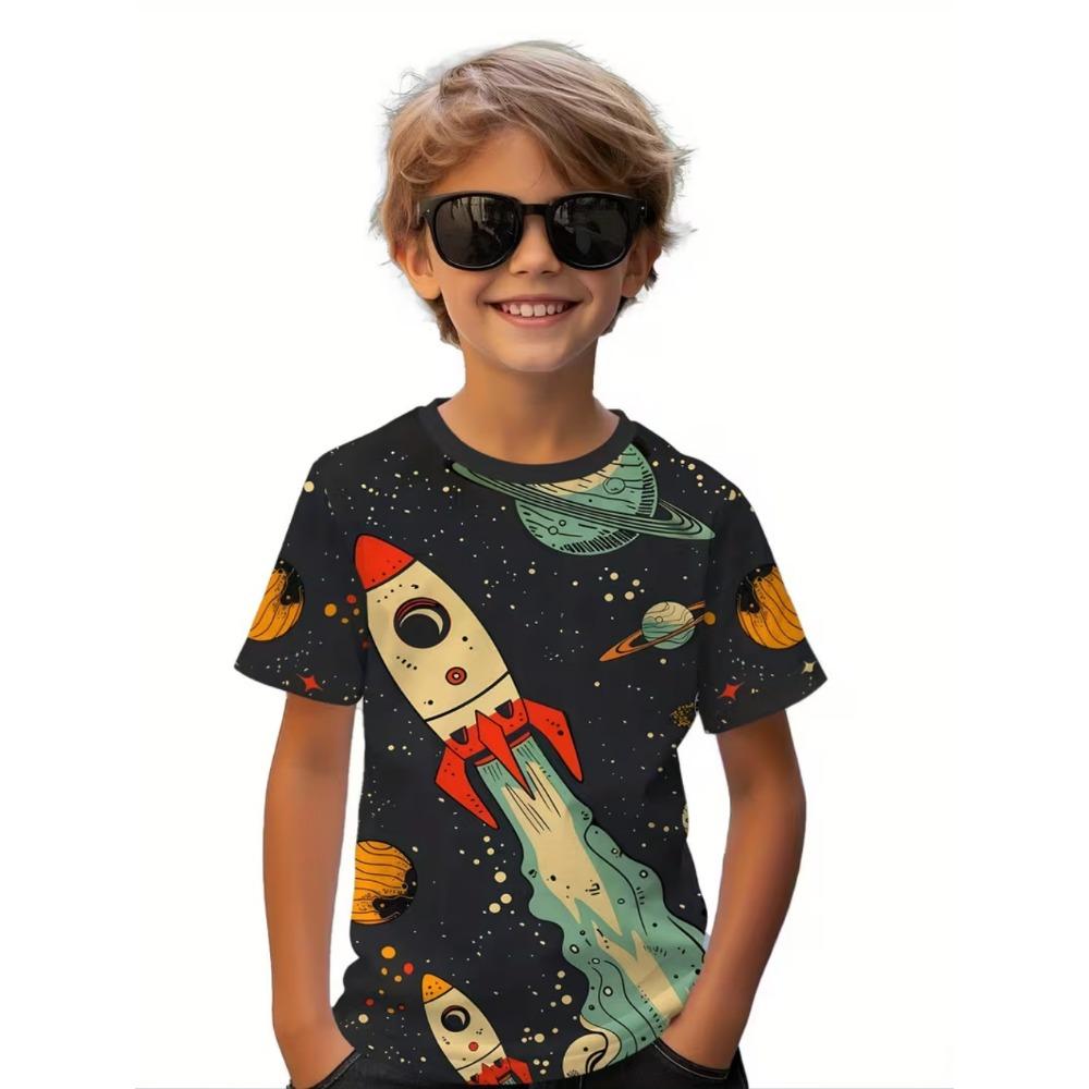 Boys Kids Clothes Stylish Cartoon Space Astronaut Graphic T Shirts Boys Girls Summer Short Sleeve Outdoor Clothes for Children