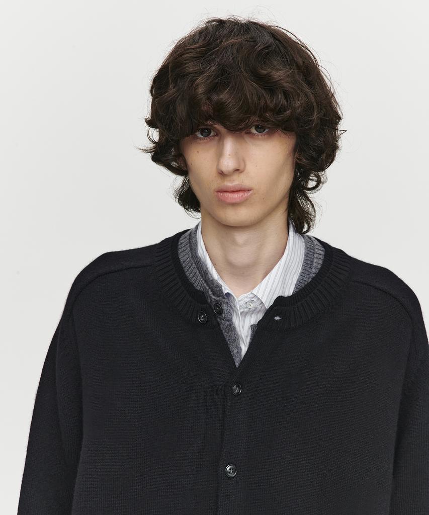 Heute Double Rib Crop Knit Cardigan (Black)