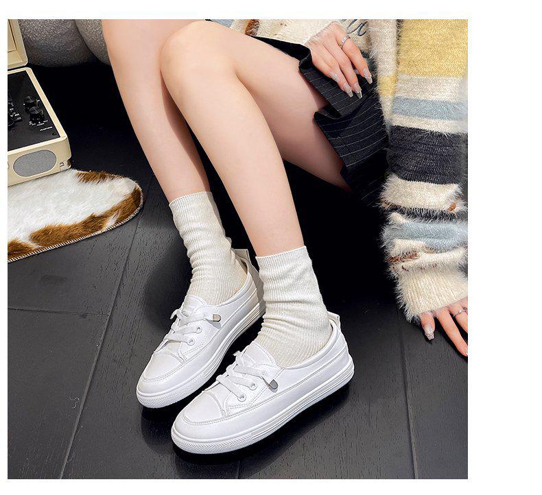 2025 Women's White Low-Cut Canvas Sneakers - Round Toe, Lace-Up, Flat Bottom Casual Shoes