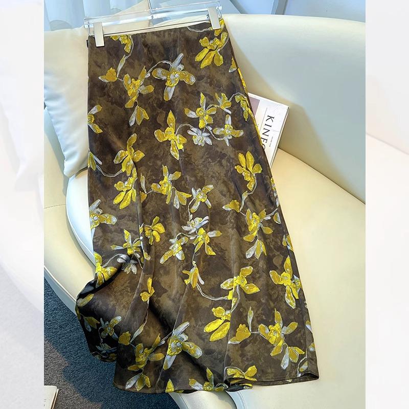 

2025 New French Floral A-Line Midi Skirt for Women - Elegant, Lightweight, Summer Print 2XL [Recommended 125-135 catty]