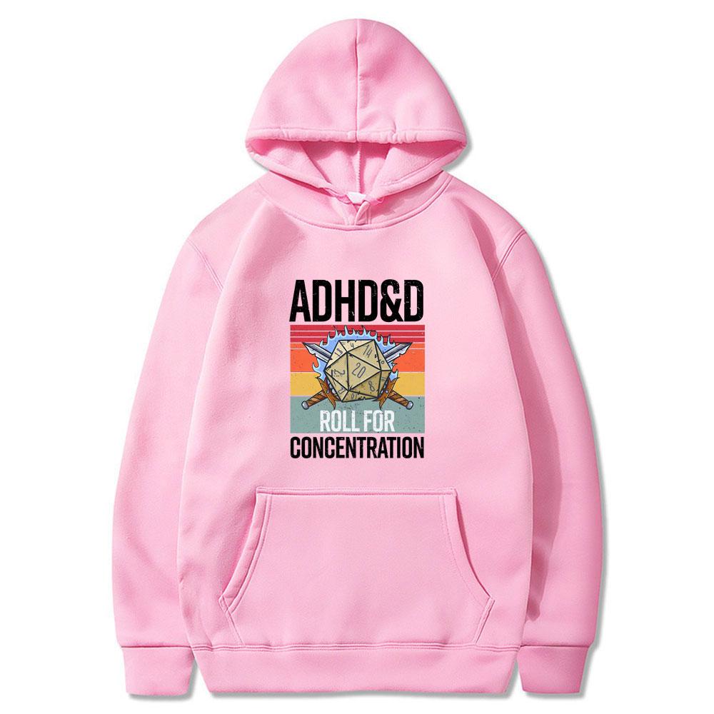 ADHD&D Roll for Concentration 2025 Funny Gamer Dungeons DM RPG Dice Dragon Tops Men Women Cotton Vintage Sweatshirts and Hoodies