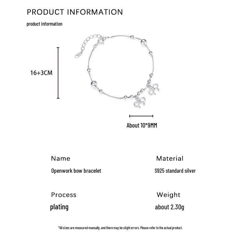 2025 Korean Niche Design S925 Sterling Silver Bow Bracelet for Women – Simple, Elegant Hand Jewelry