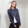 Women Lapel Collar Spring Autumn Solid Color Long Sleeve PU Leather Jacket S-3XL