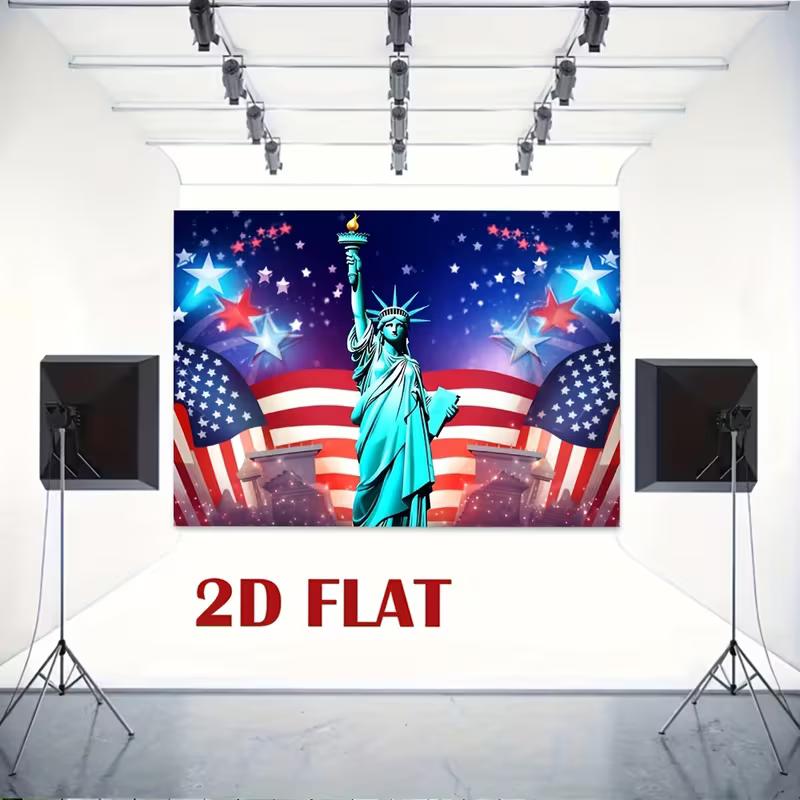 Tapestry Patriottico Vivace, Statua della Libertà Incorniciata dalla Bandiera Americana e Stelle Splendenti, Decorazione Murale Festosa USA
