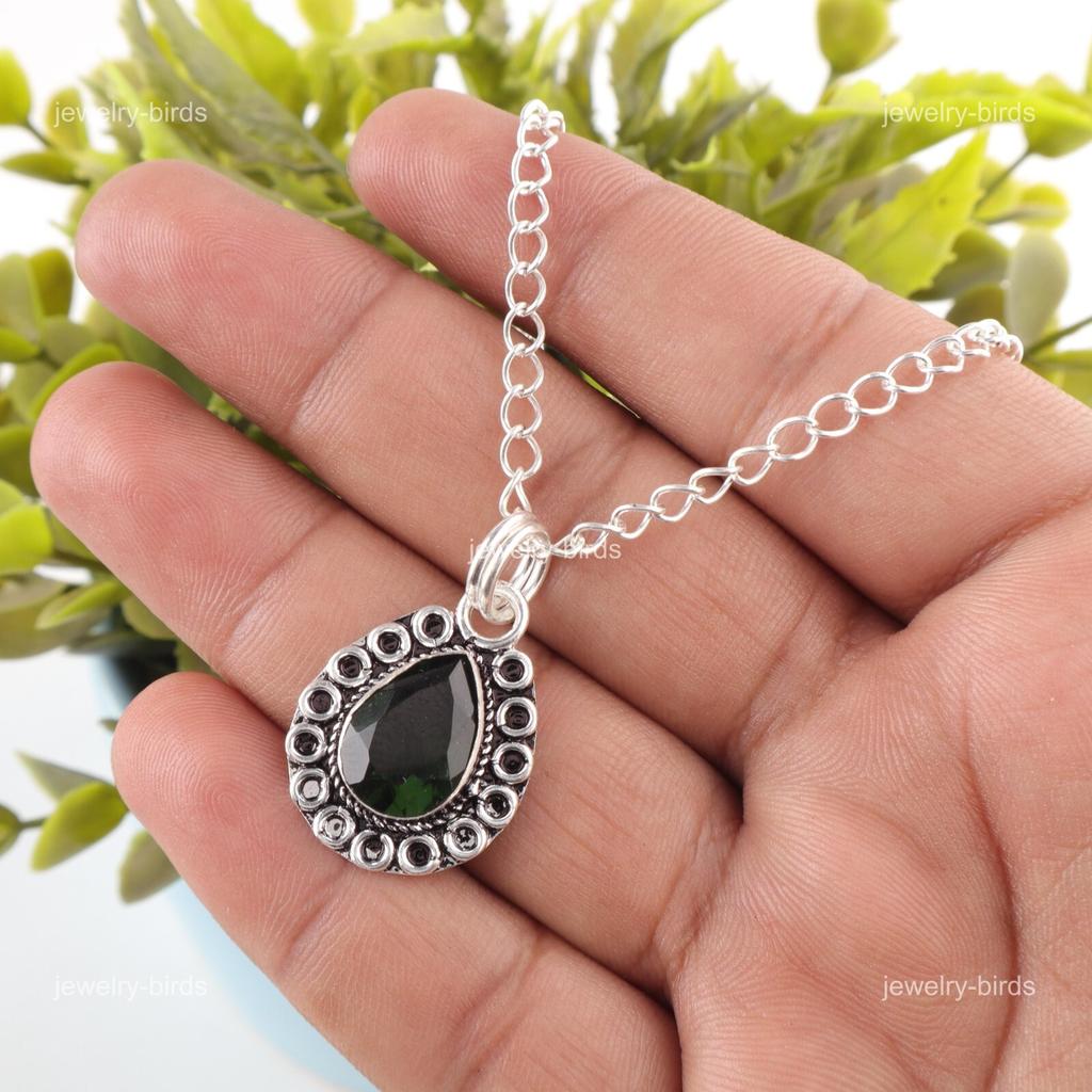 Heart Chakra Pear Green Tourmaline Gemstone Anniversary Gift Pendant 925 Silver PP-26-44