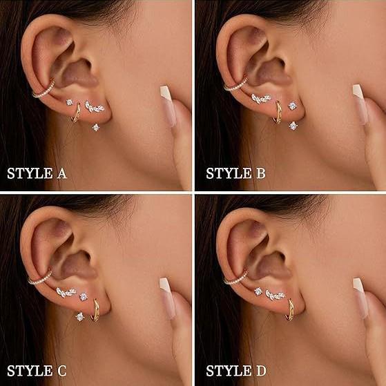 Gold-Plated Brass Hoop Earrings Fashion Set - European & American Design