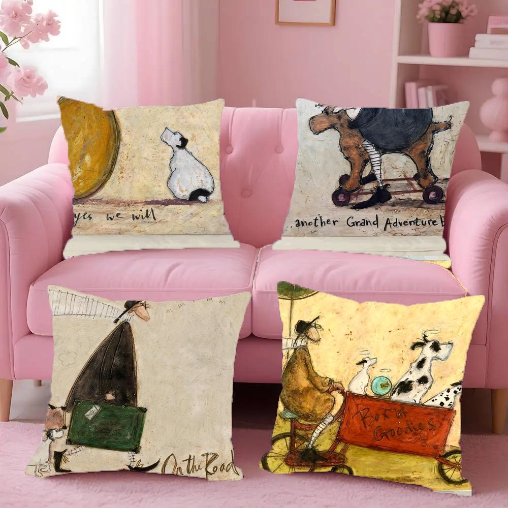 Painting S-Sam Toft Art Pillow Case Anti-Dustmite Pillowcase Invisible Zipper Silky Short Plush Sofa Cushion Cover