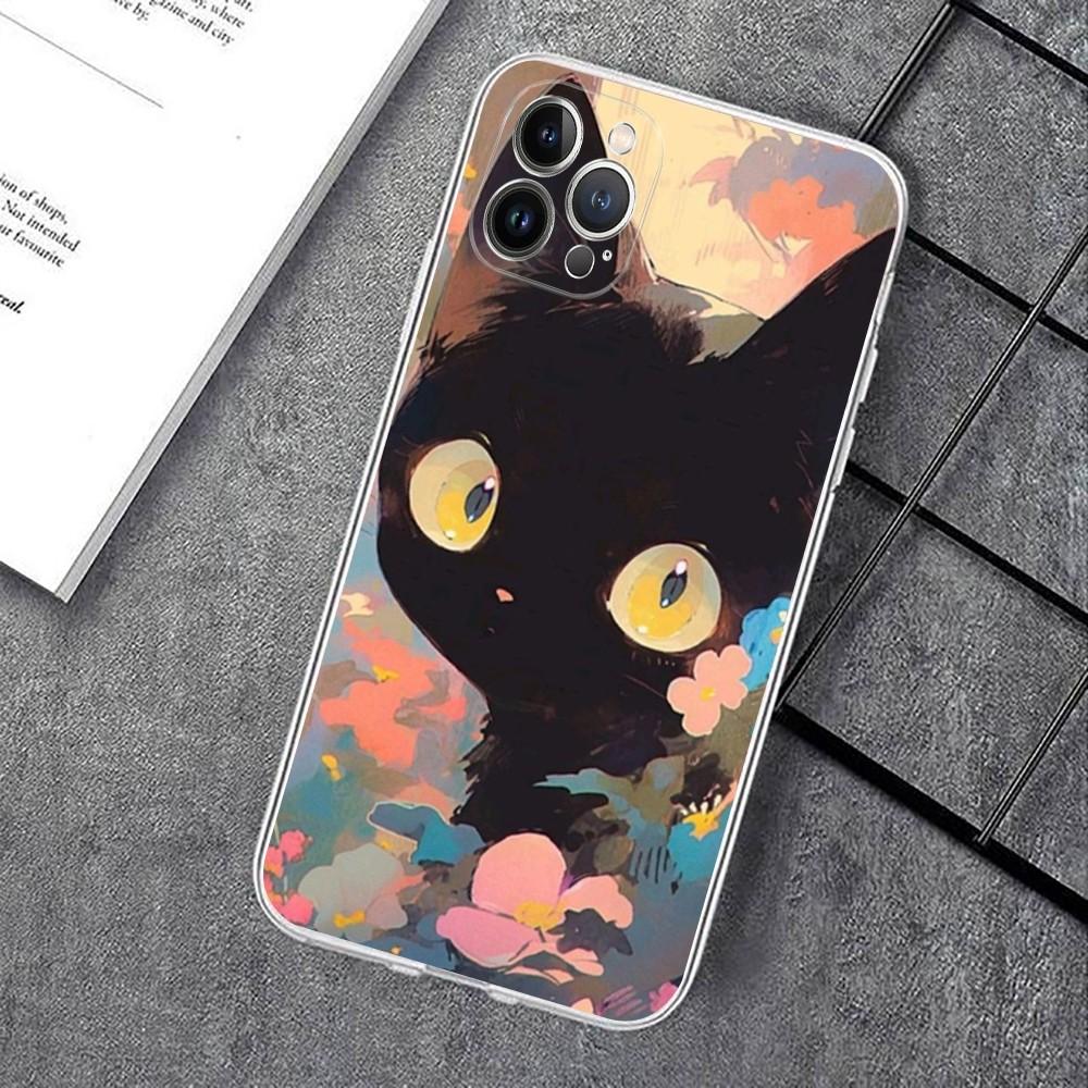 Black Cat Cartoon Cute Phone Case For IPhone 15 14 11 12 13 Mini Pro XS Max Cover 6 7 8 Plus X XR SE 2020 Funda Shell