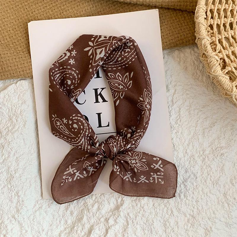 Neck small square scarf flower literary retro scarf headband headscarf silk scarf high sense fashion versatile scarf shawl